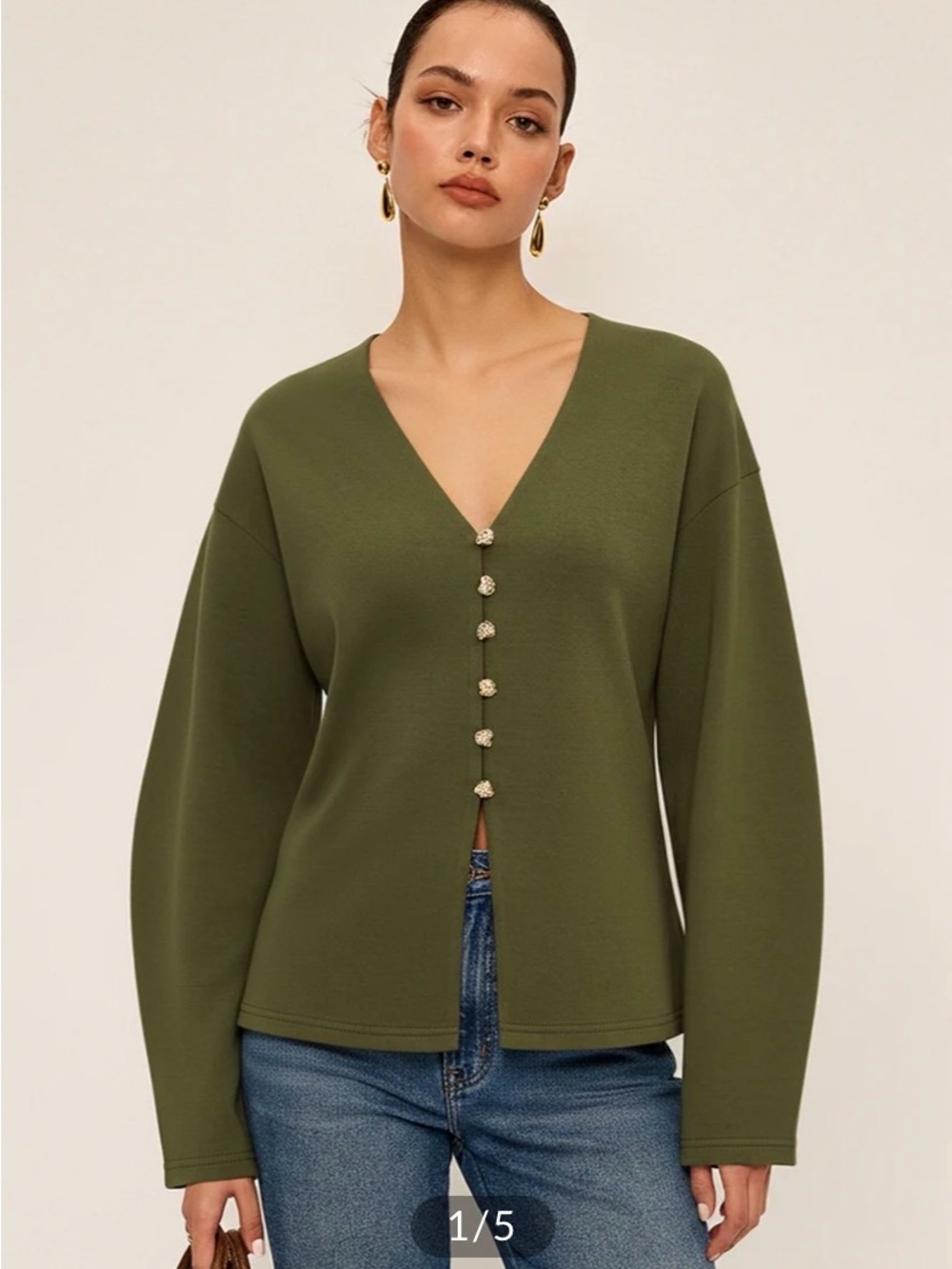 COMMENSE Olive Green V-Neck Fitted Longline Cardigan Medium NWT